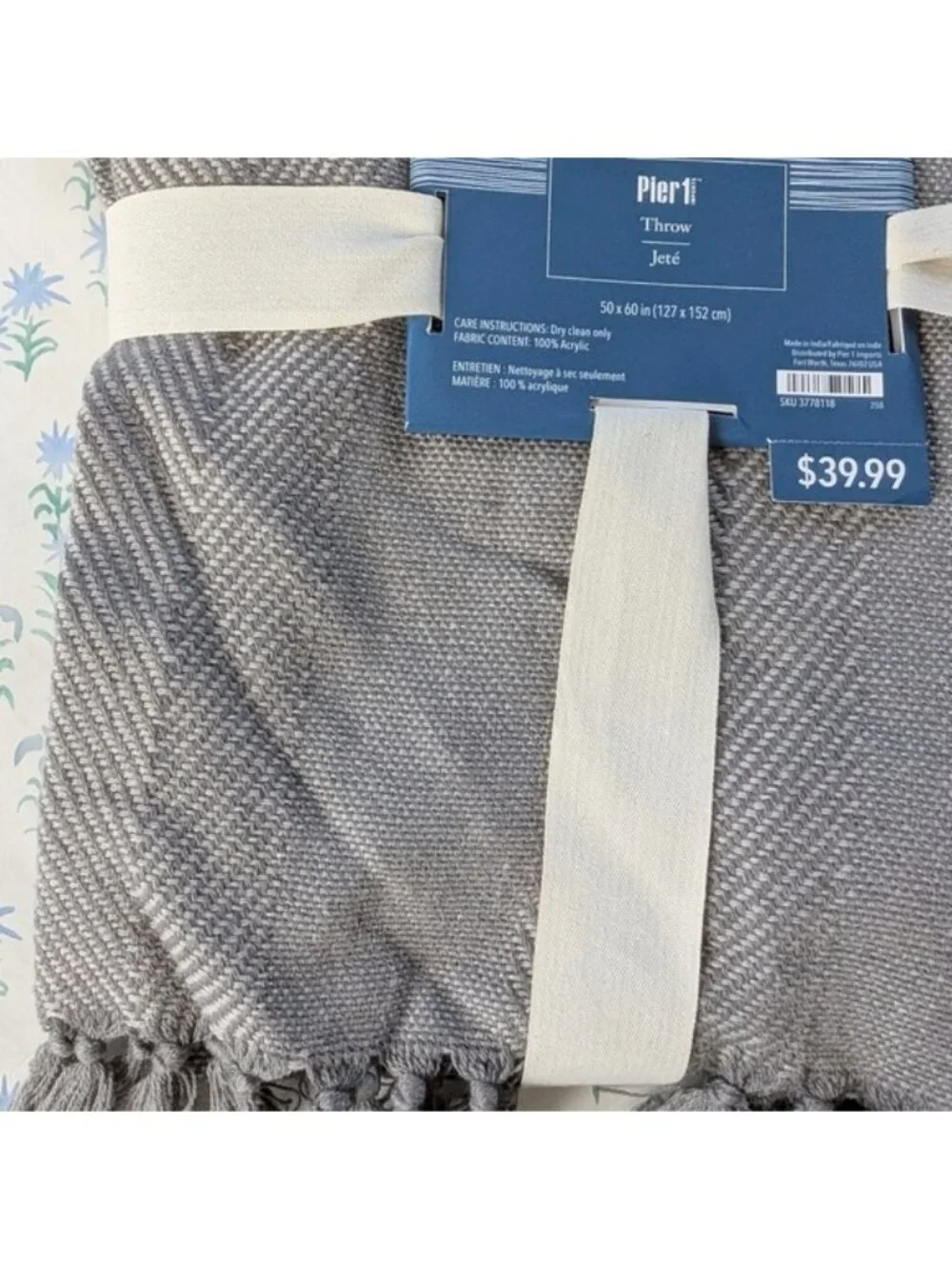 Pier 1 Gray Chevron Throw Blanket NEW Fringe 50x60 Woven Acrylic Gift Classic